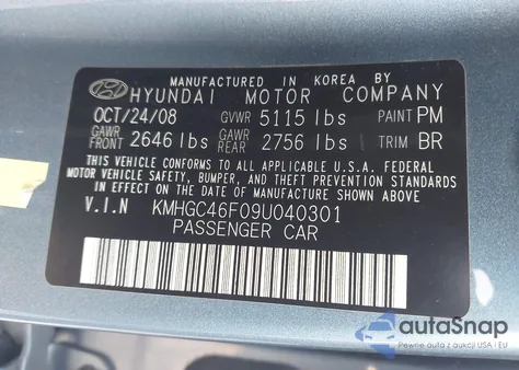 2009 Hyundai Genesis 4.6 z USA, uszkodzony, nr VIN KMHGC46F09U040301